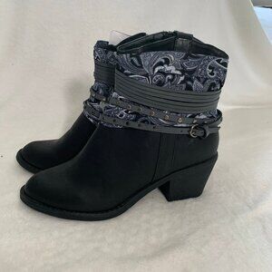 NEW Nature Breeze women's paisley and cord detail black ankle booties boots